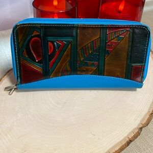 Beautiful handpainted double zip wallet